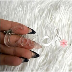 3" COACH Poppy Script Clear Fob Bag Charm Hang tag Hangtag